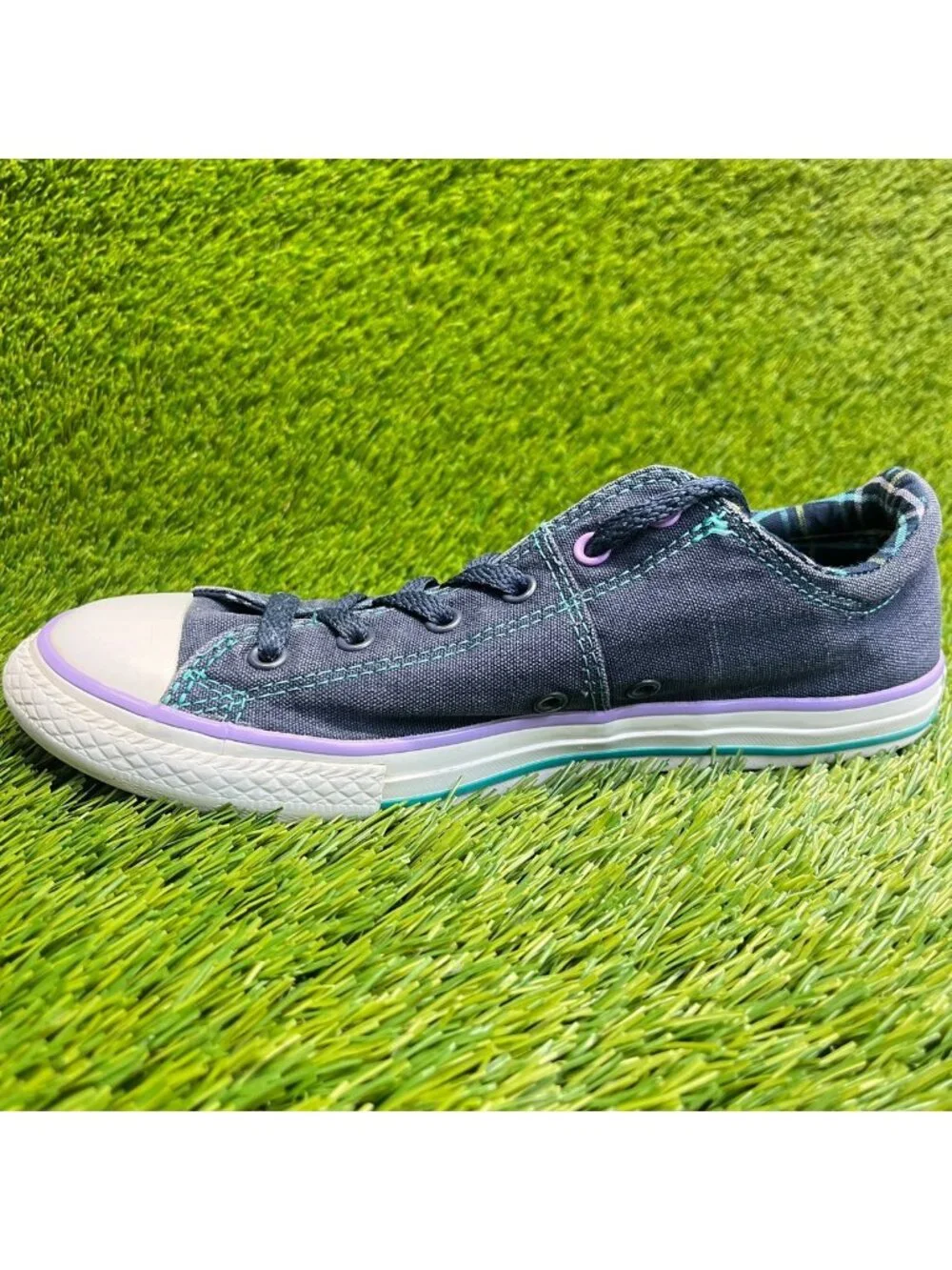 Converse All Star Low Girls Size 5Y Navy Purple Athletic Skate Shoes Sneakers